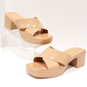 Jeffrey Campbell Bubblegum Block Heels Neutral Women's 9 Chunky Sandals Tan Nude